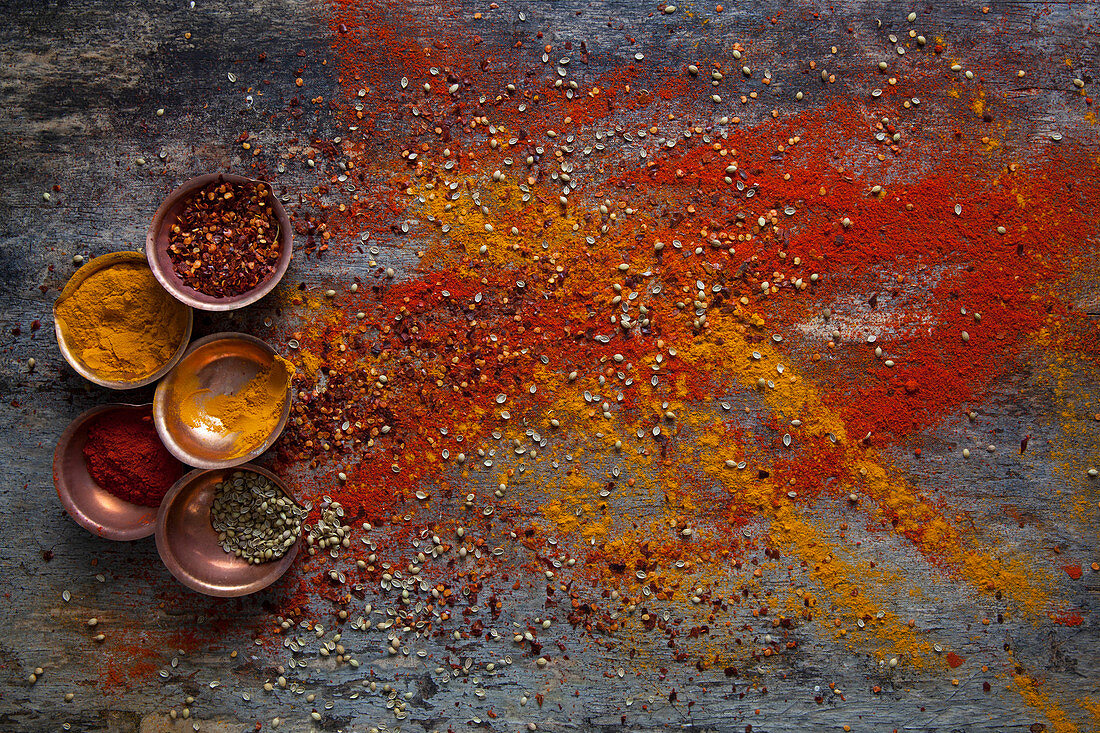 Spices and copper bowls