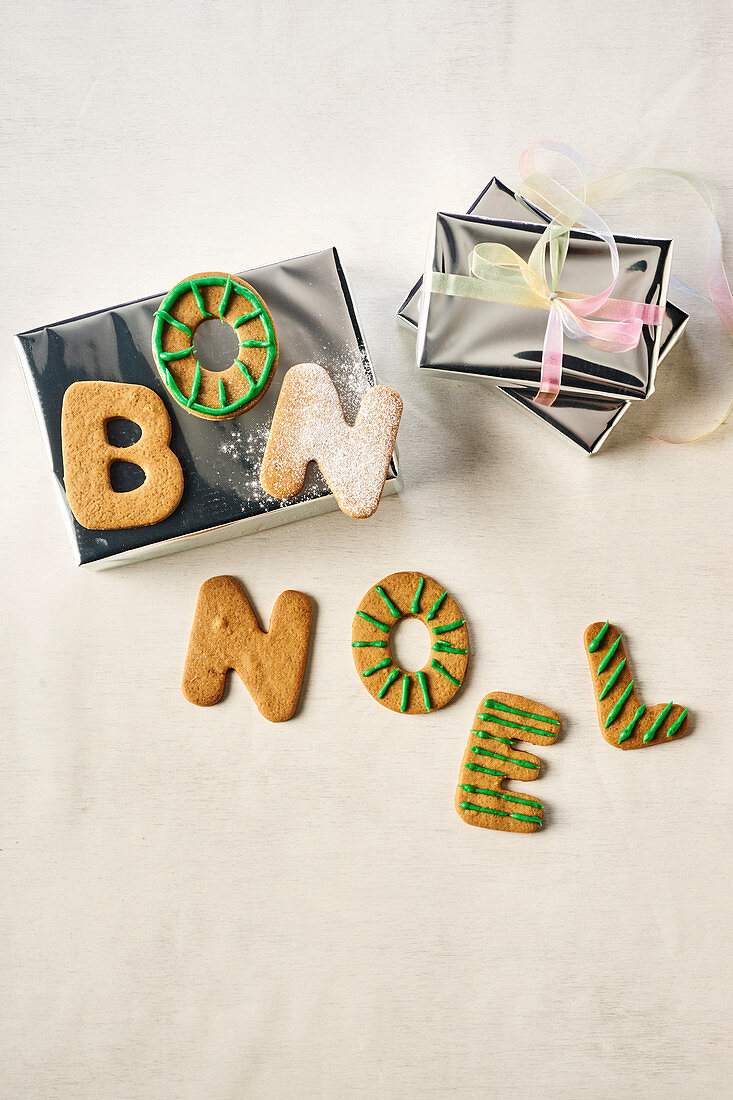 Letter biscuits spelling 'Bon Noel'