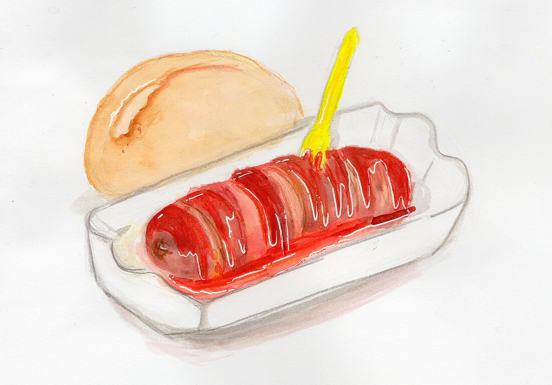 Currywurst mit Brötchen (Illustration)