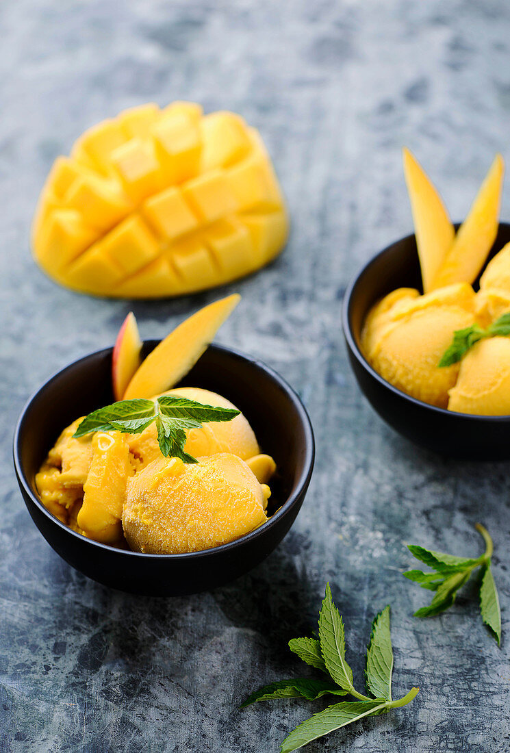 Mango ice cream with mint