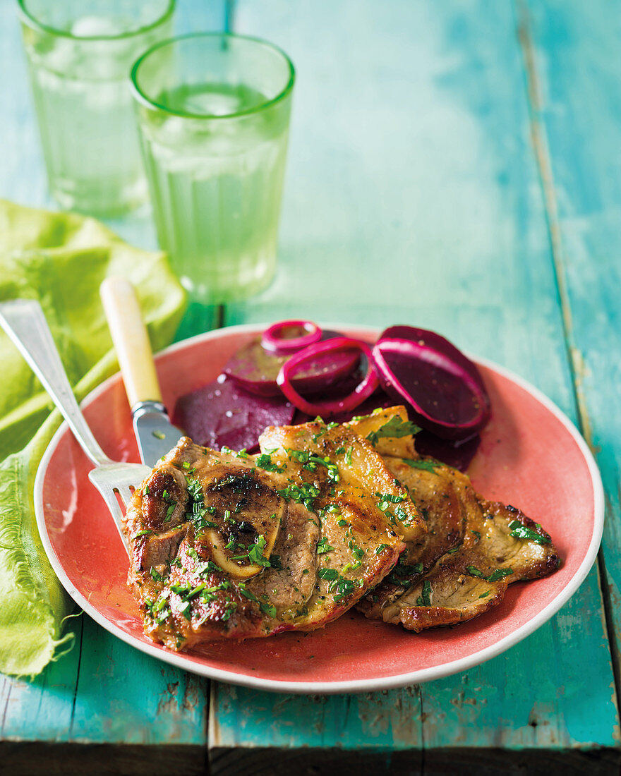 Pork chops with quick pickled beetroot