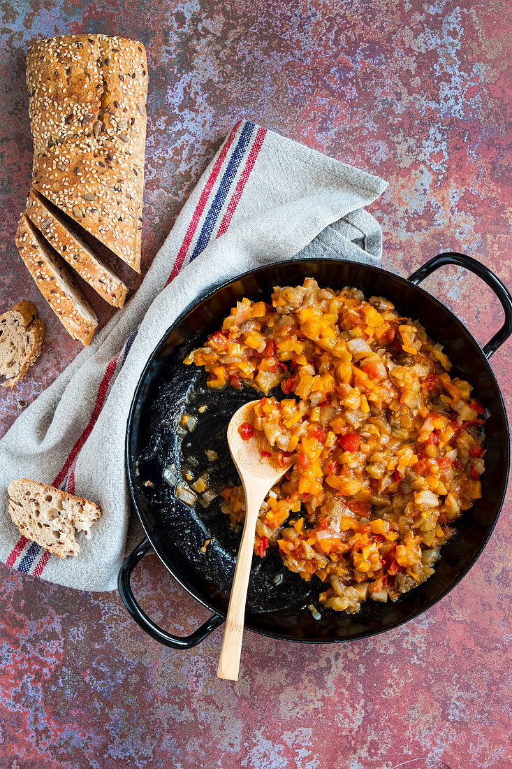 Vegetables ragu with tomatoes and eggplants