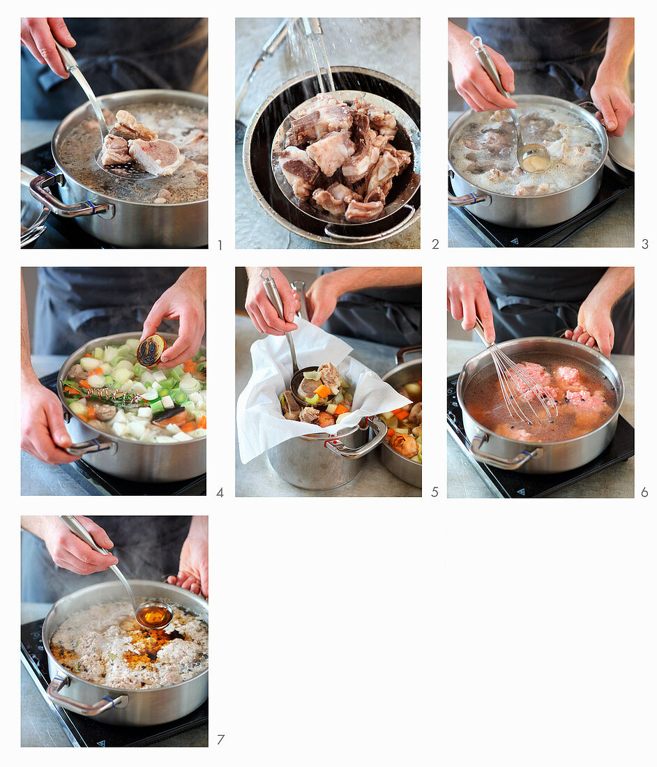 Beef broth being prepared in a pot