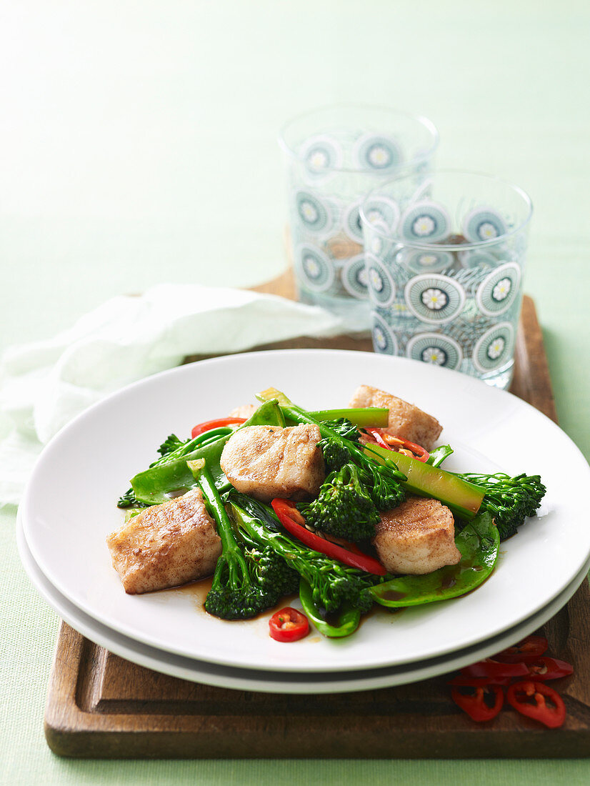 Stir-Fried Five-Spice Fish with Greens