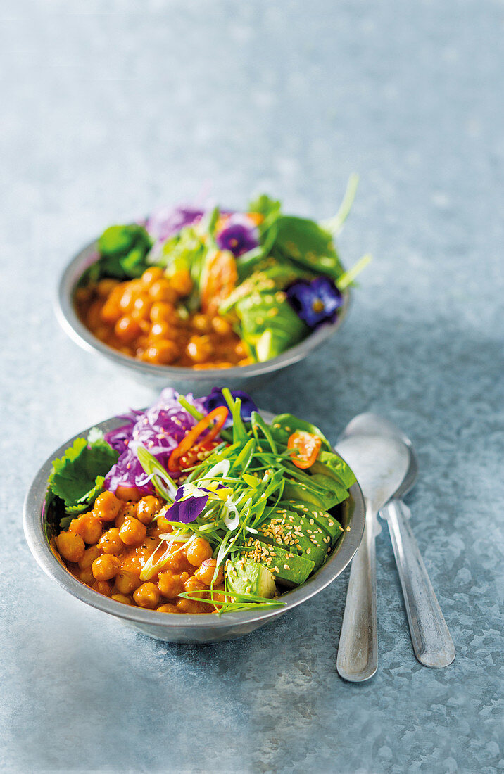 Coconut and chickpea bowls with avocado