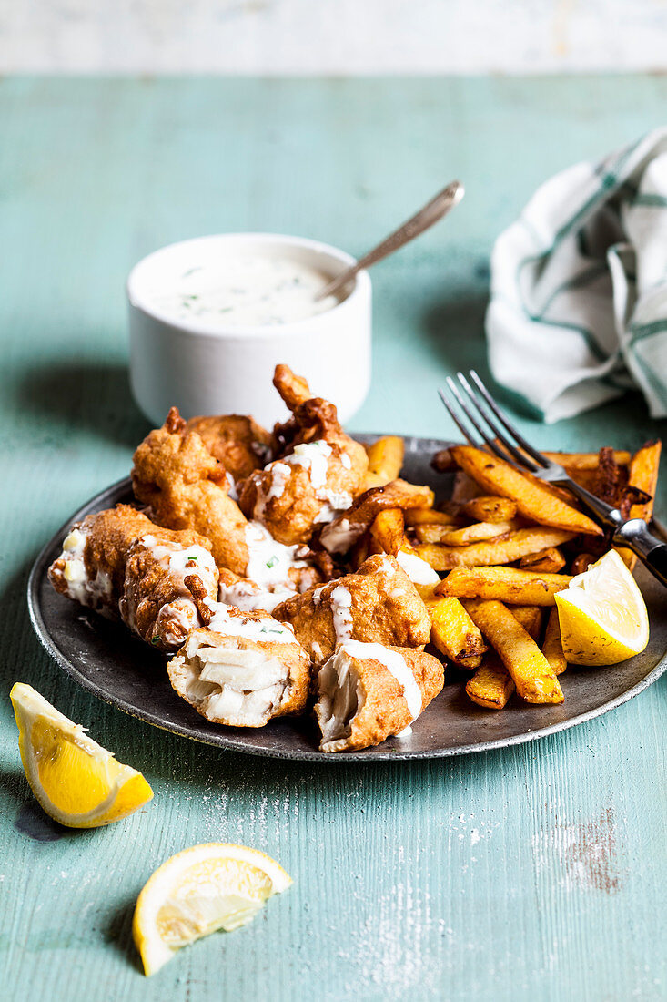 Fish and chips with tartare sauce