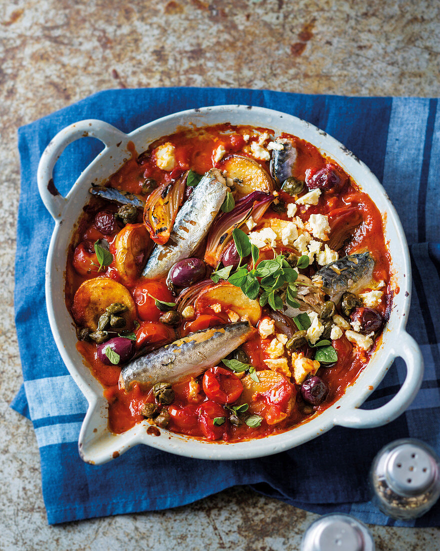 One-pan puttanesca bake