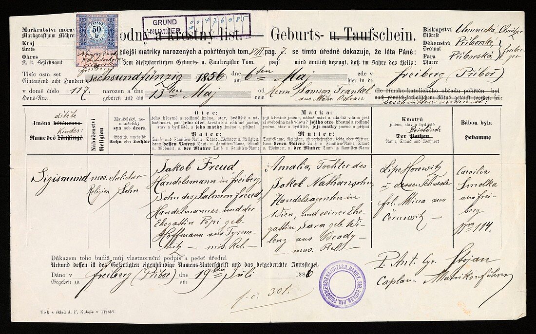 Sigmund Freud's birth certificate, 1856