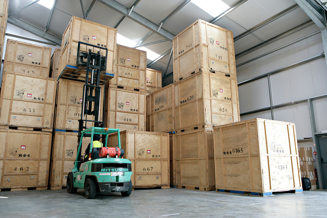 Crates in removals and storage facility