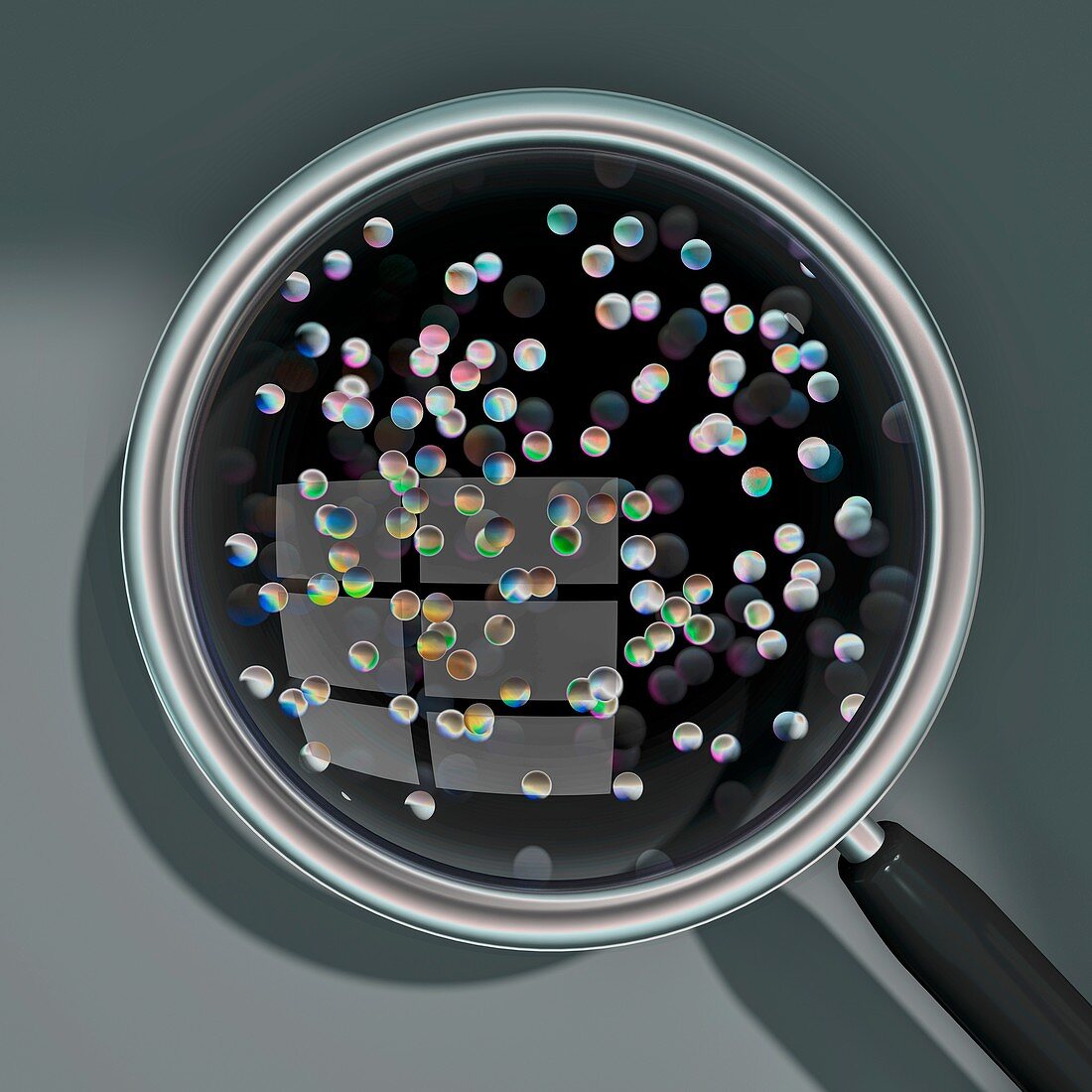 Particles through a magnifying glass, illustration