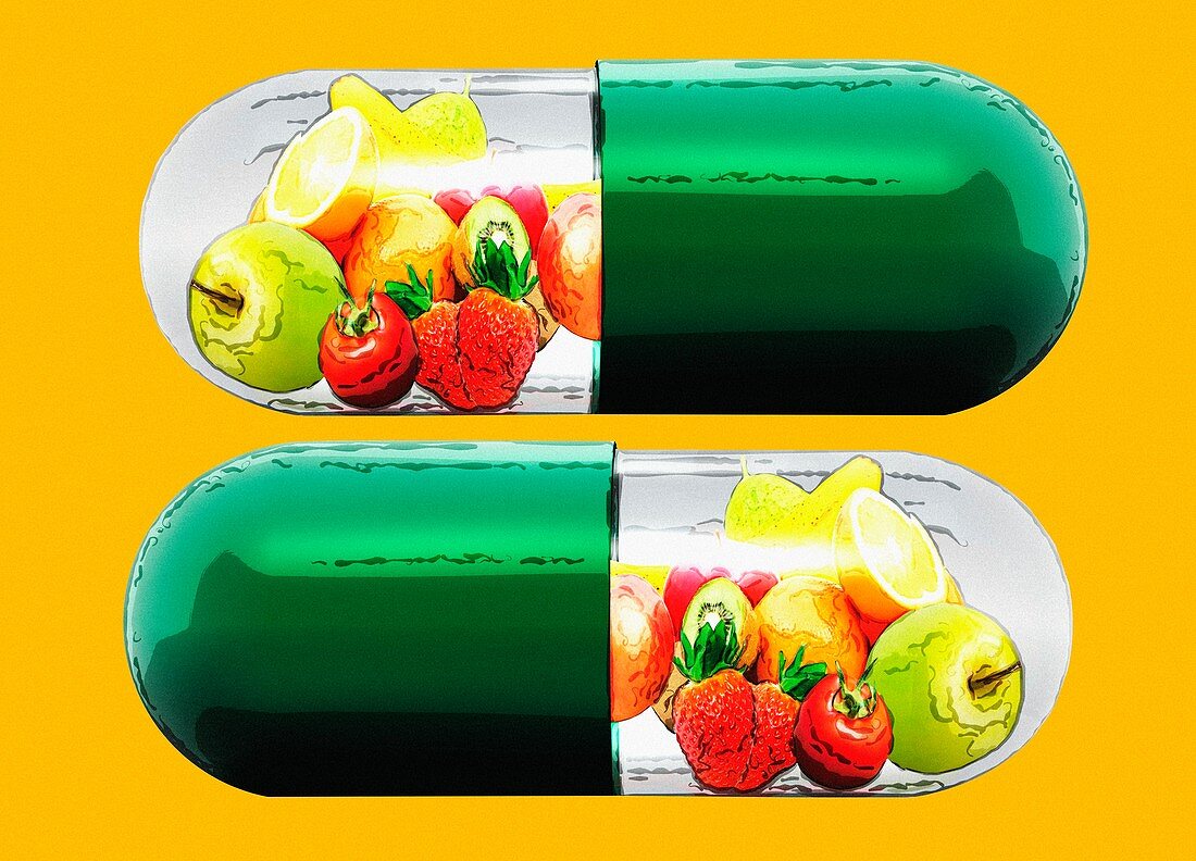 Vitamin capsules, conceptual illustration