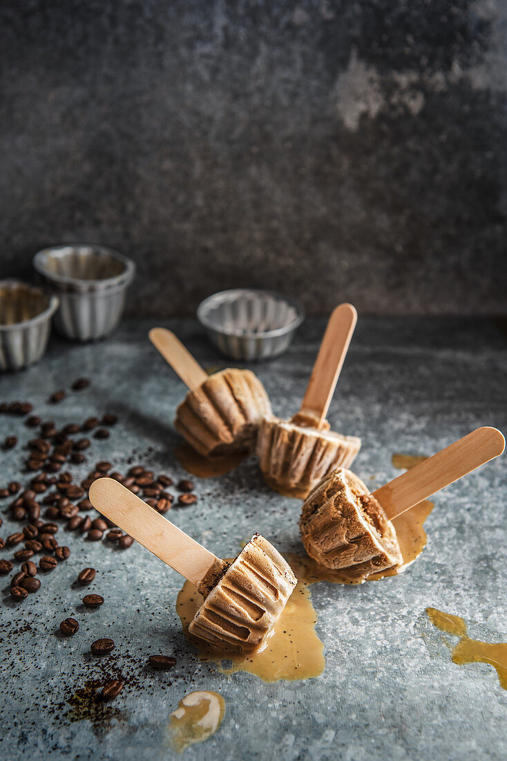 Iced coffee lollies in the shape of little cakes