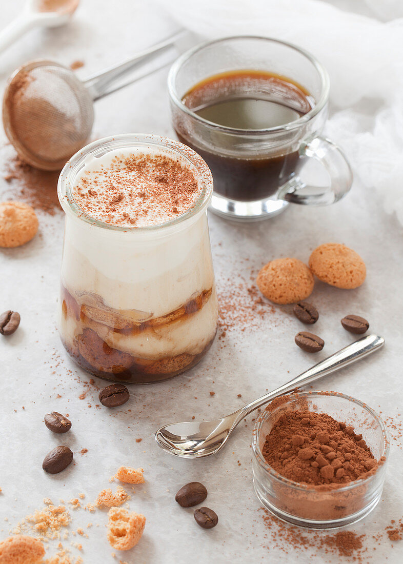 Tiramisu Dessert with Espresso Coffee and Amaretti