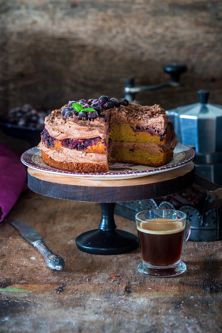 Chocolate cake with blackcurrants