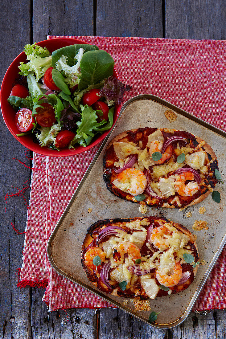 Prawn and pineapple pizza