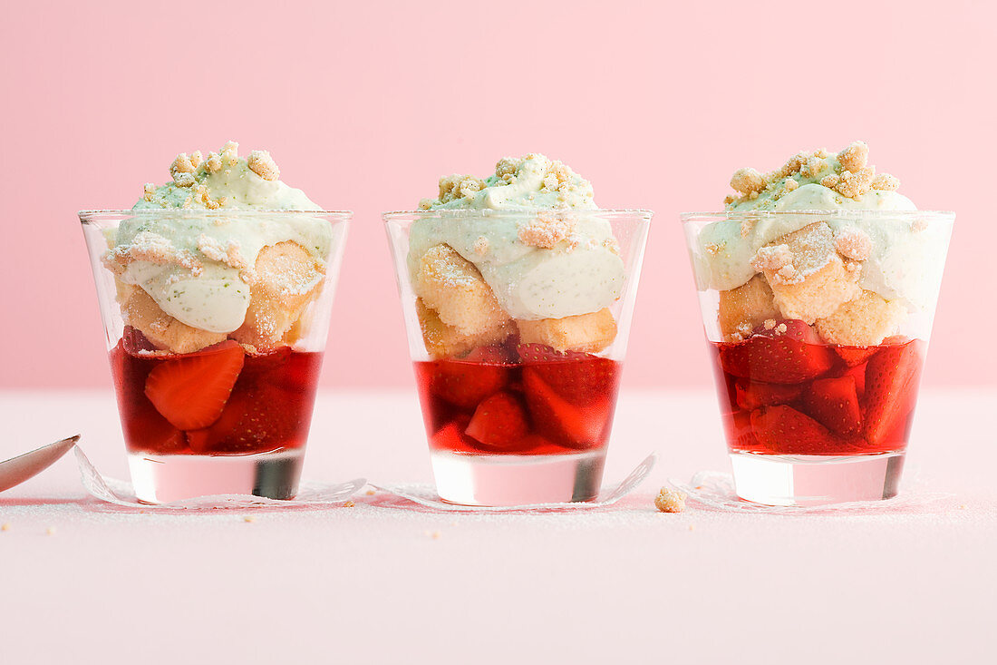 Strawberry trifle with sweet basil cream