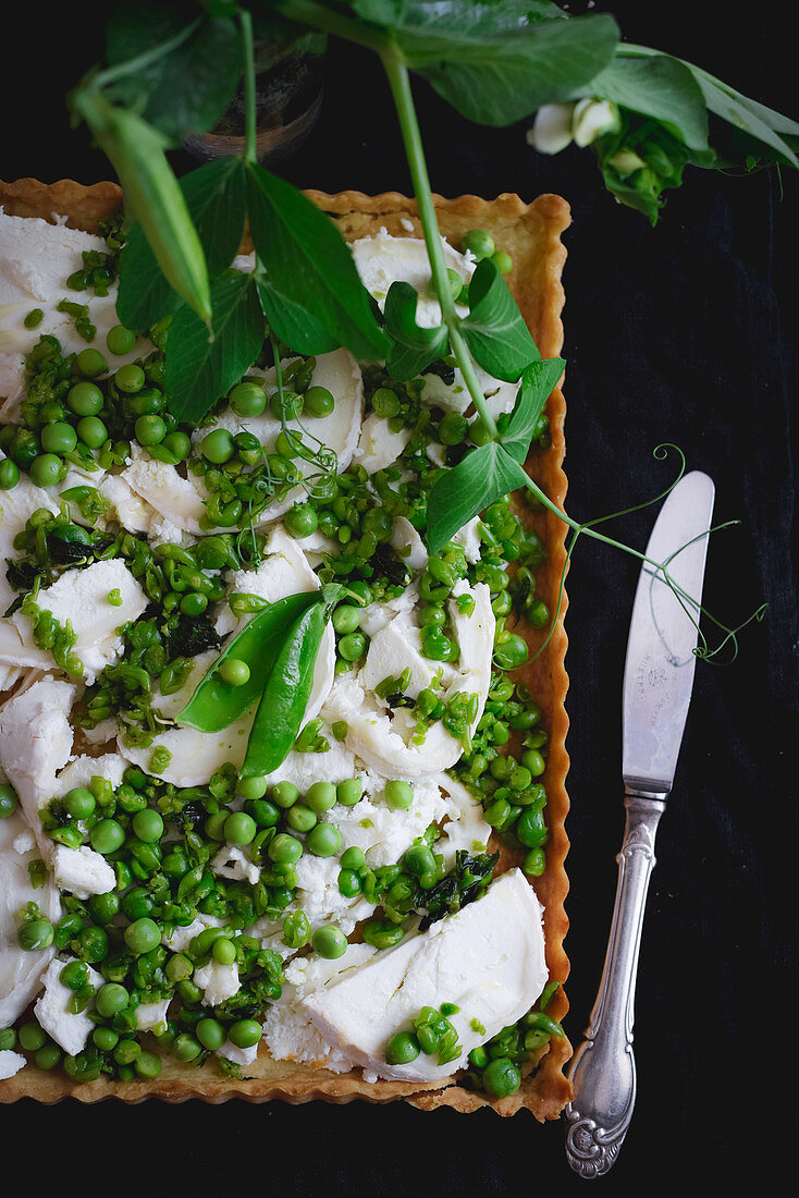 Tarte mit Erbsen und Ziegenkäse (glutenfrei)