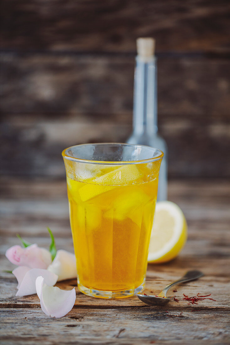 Sharbat (lemonade, Persia) with saffron, lemon and rose water