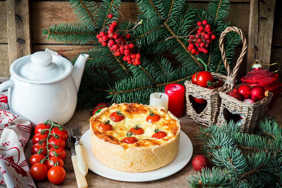 Cheese and tomato cake for Christmas