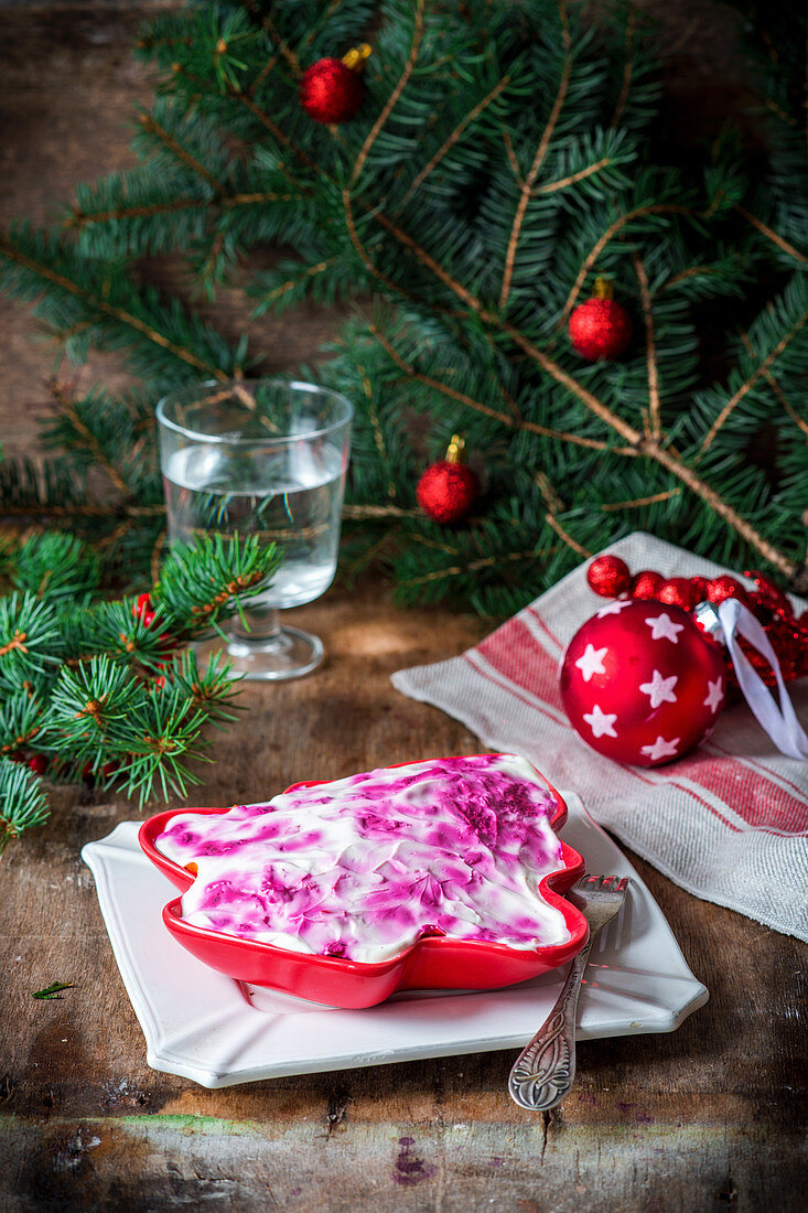 Traditional herring salad for New Year