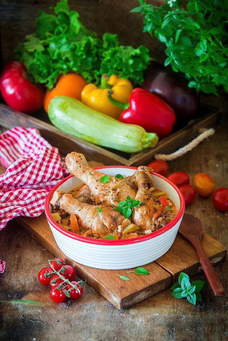 Braised chicken drumsticks with vegetables