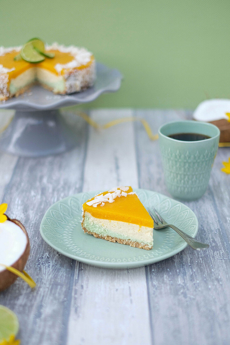 Mango cheesecake with lime and coconut