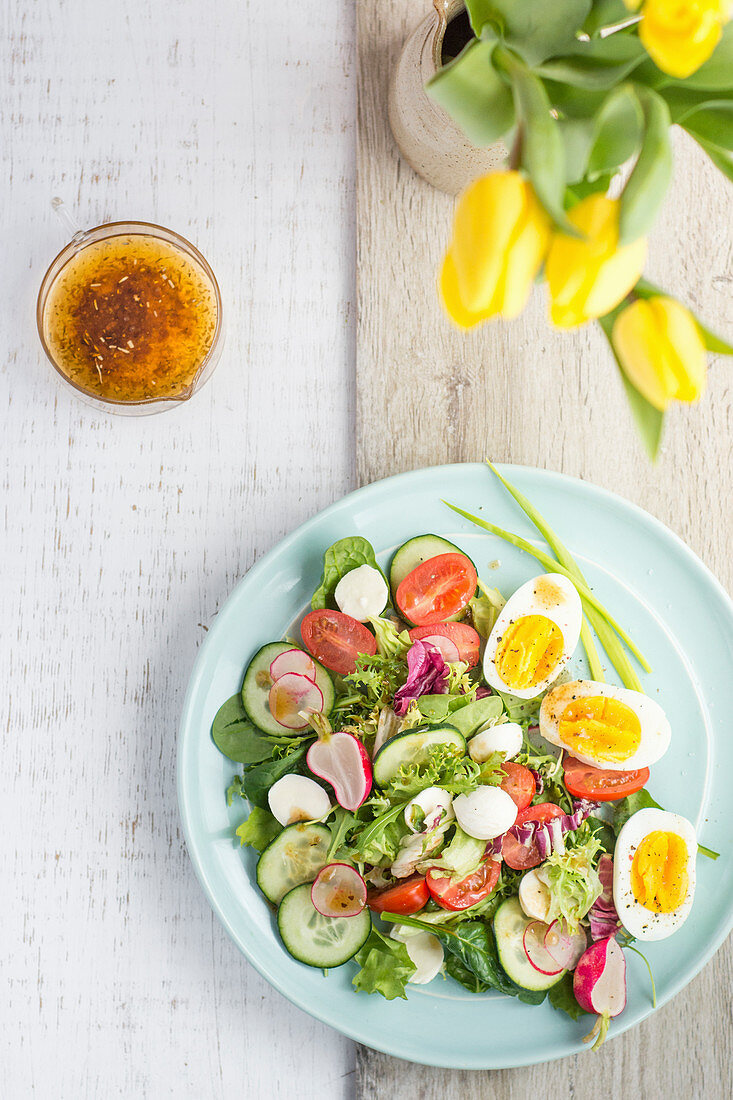 Bunter Salat mit Mozzarella und Ei