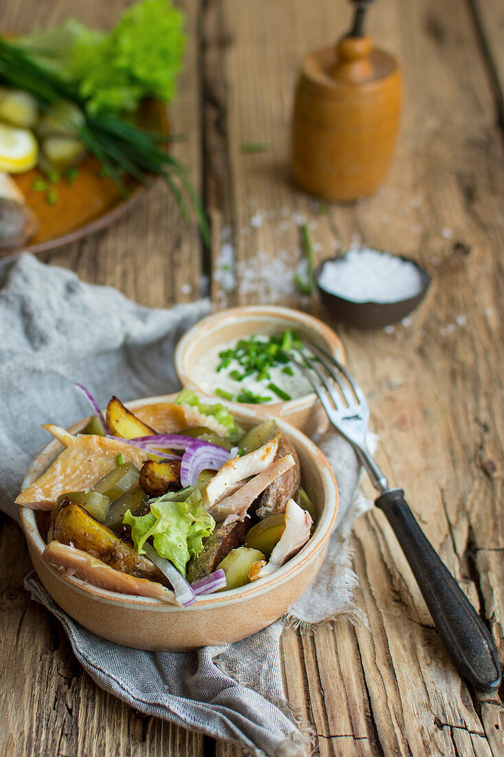 Potato salad with smoked trout