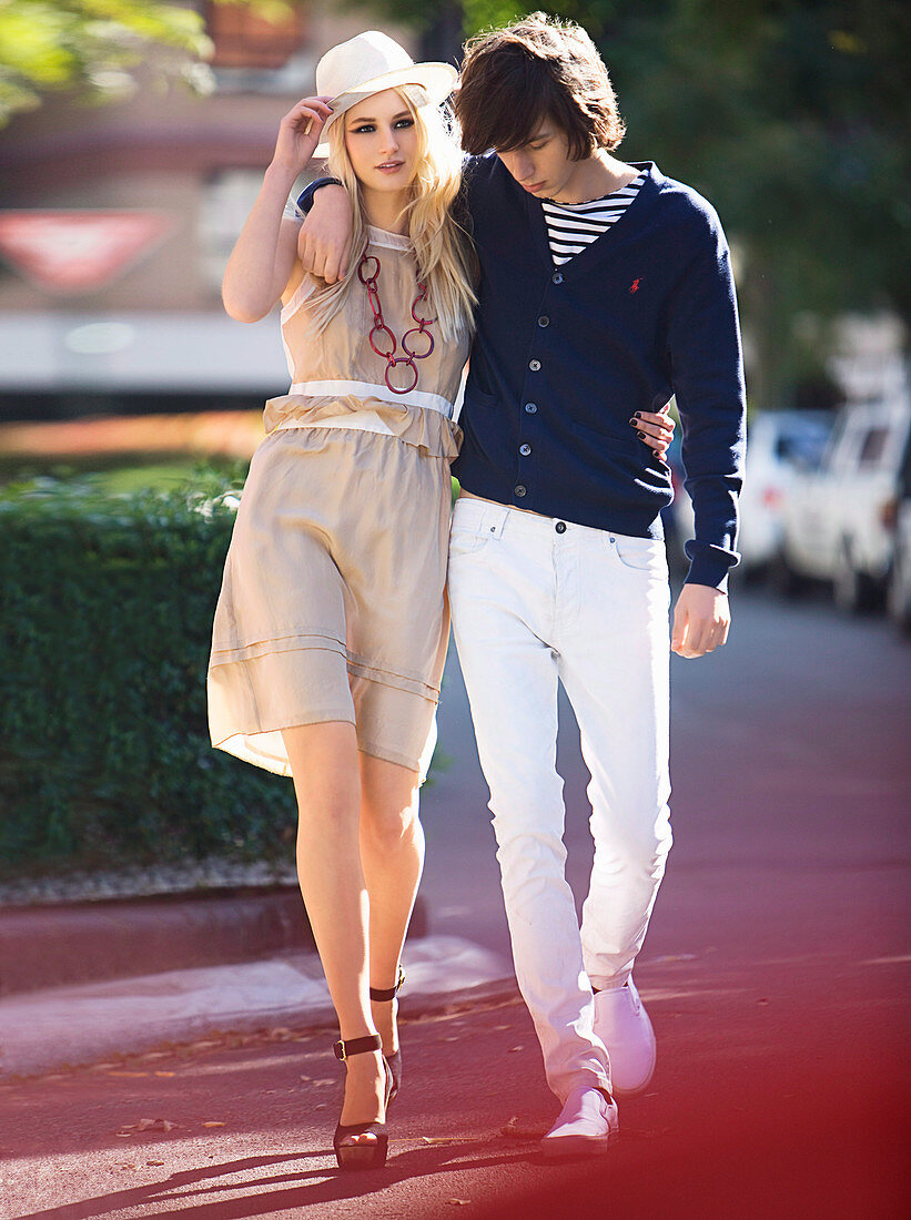 A young couple going for a walk