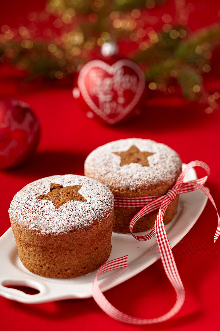 Mini chocolate cakes with icing sugar stars