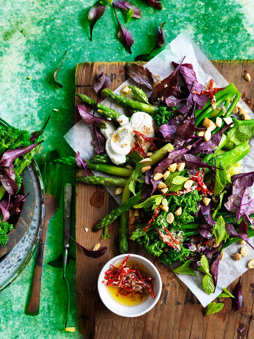 Broccolini and Asparagus with Vegan Yoghurt