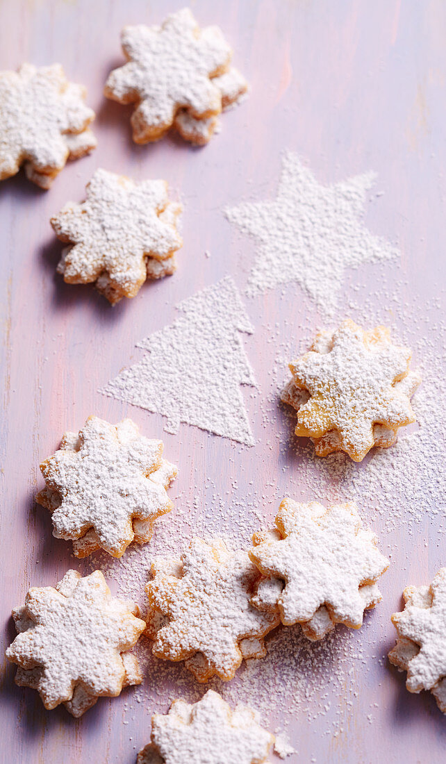 Shortbread almond stars filled with apricot jam