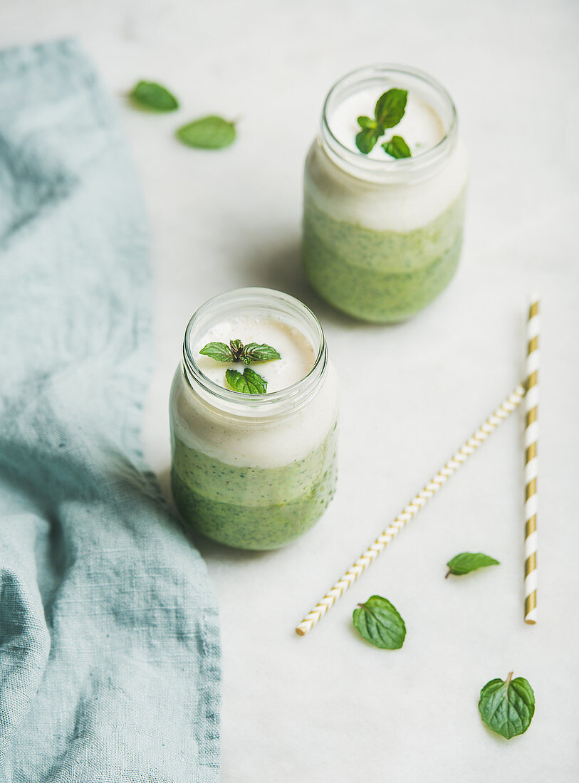 Ombre layered green smoothies with mint