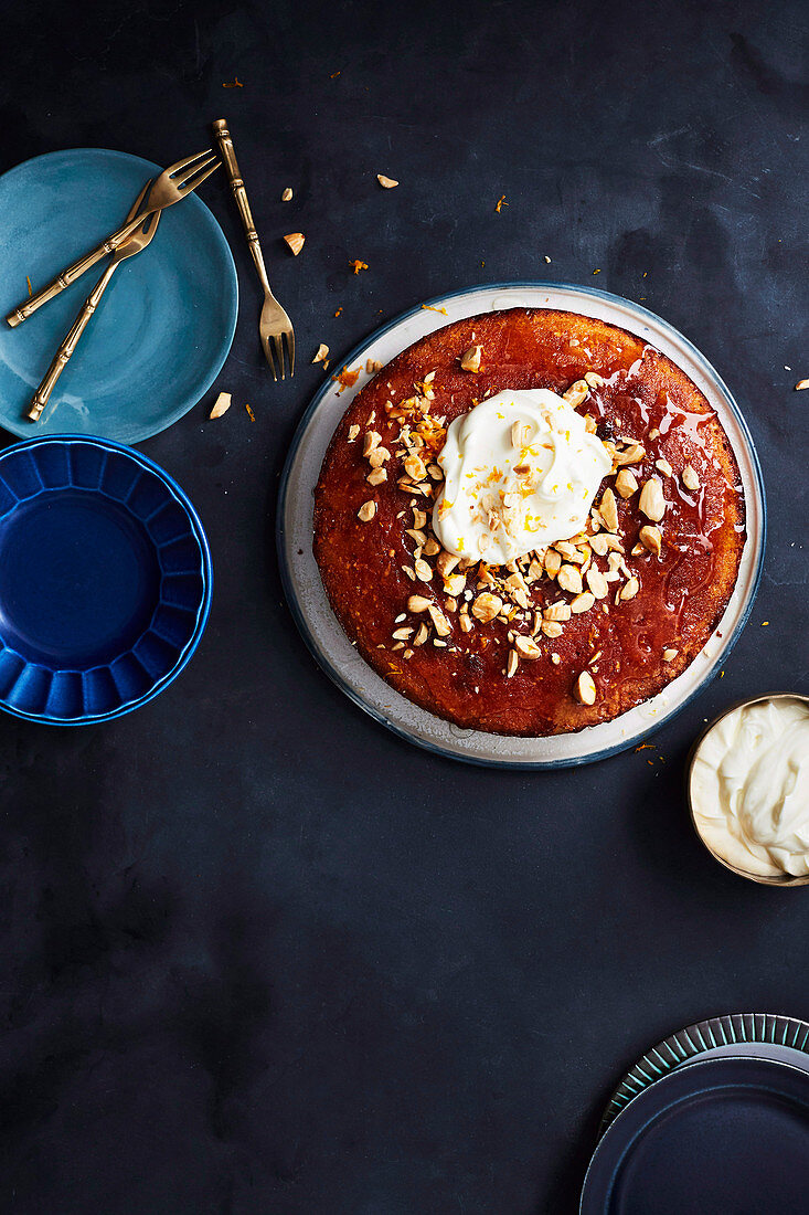 Fennel spiced semolina cake with yoghurt