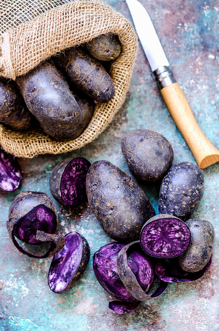 Purple potatoes in a bag