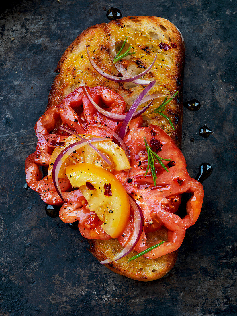 Bruschetta with tomatoes and red onions