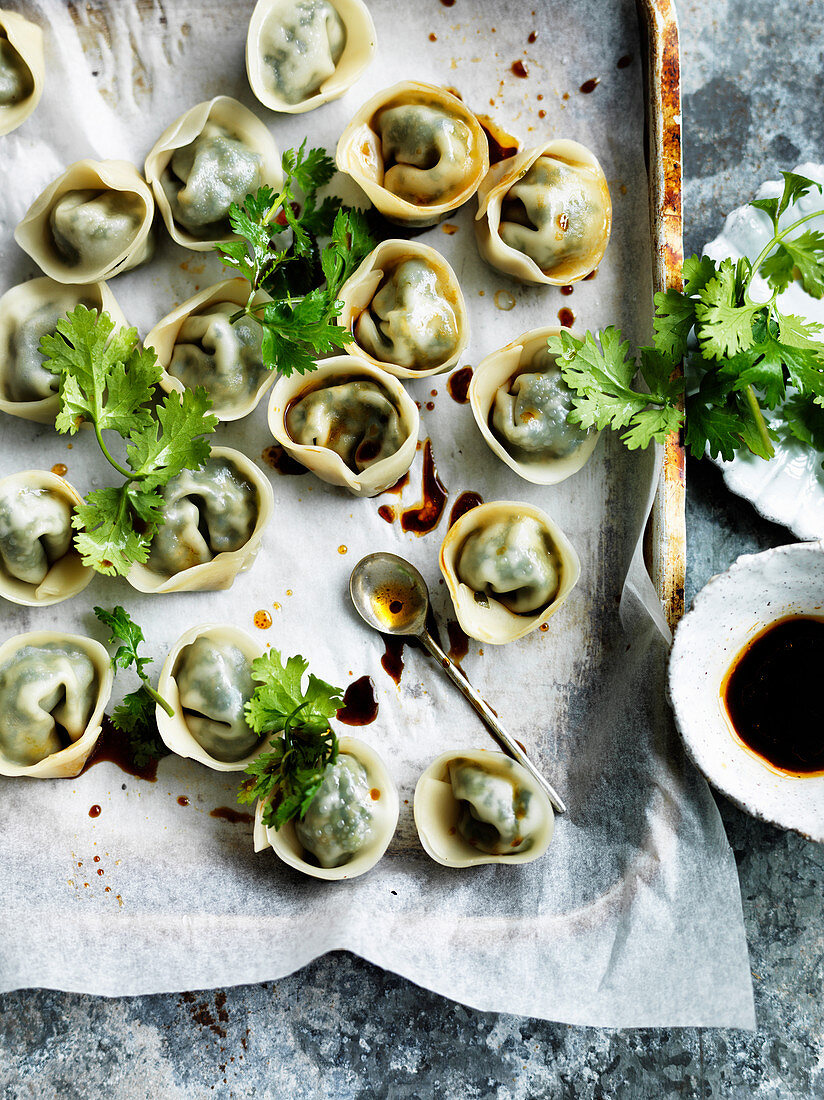 Soy Dipping Sauce with Green Dumplings