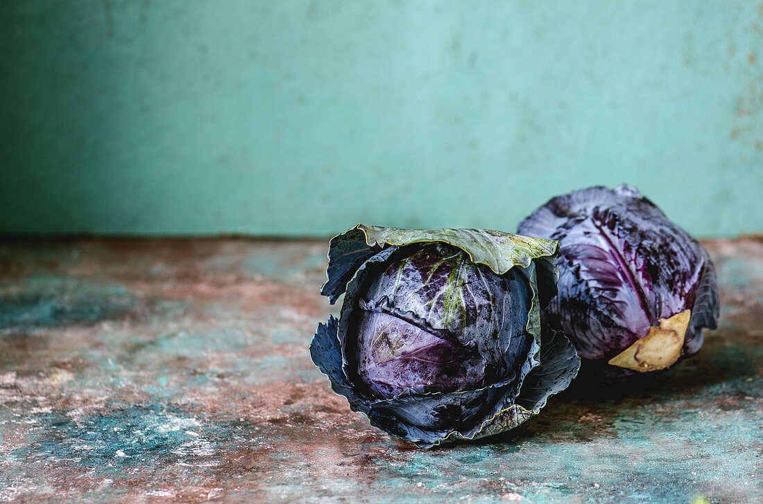 Two heads of purple cabbage
