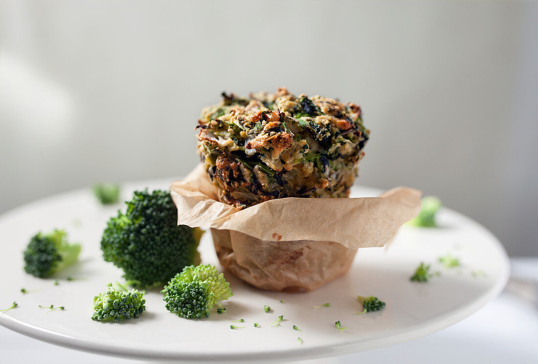 One Brocolli Muffin in Parchment Paper