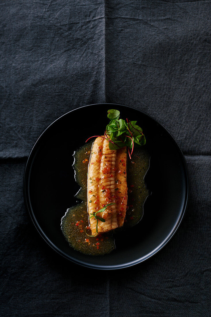 A sole fillet with chilli sauce