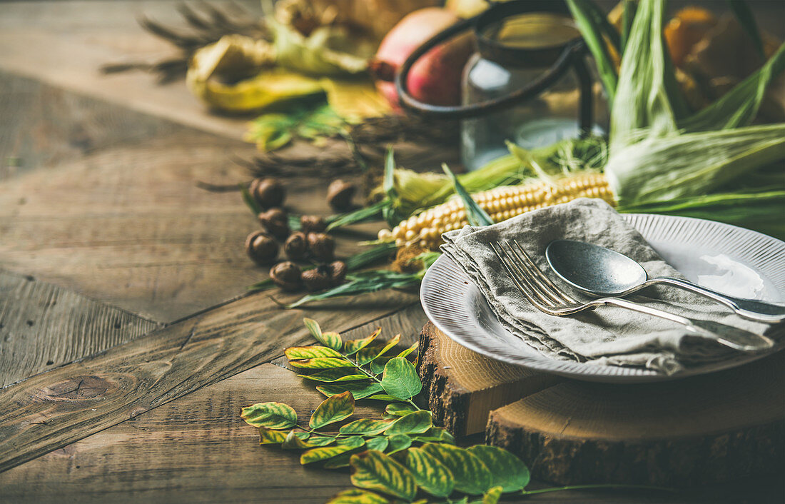 Fall table setting for Thanksgiving day celebration