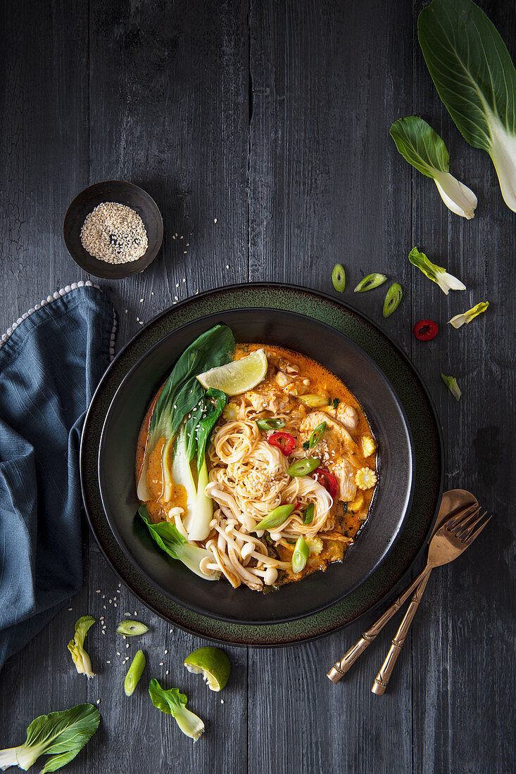 Rotes Hühnercurry mit Pak Choi (Thailand)