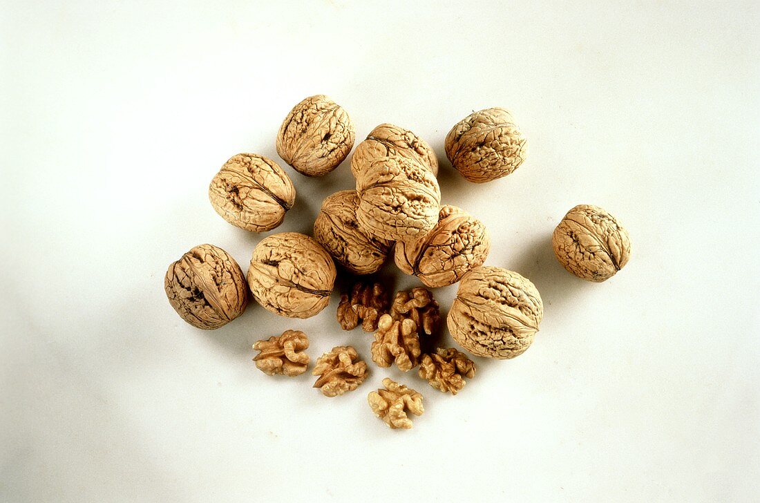 Many Whole and Shelled Walnuts