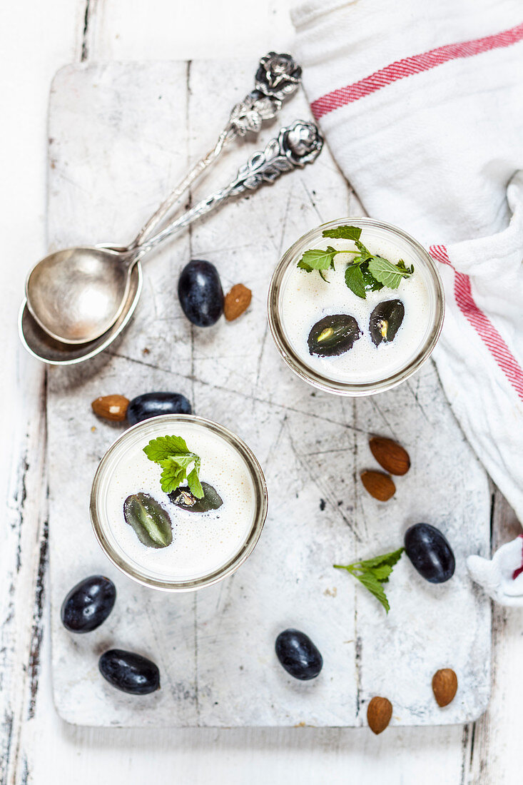 Spanish cold almond soup with blue grapes