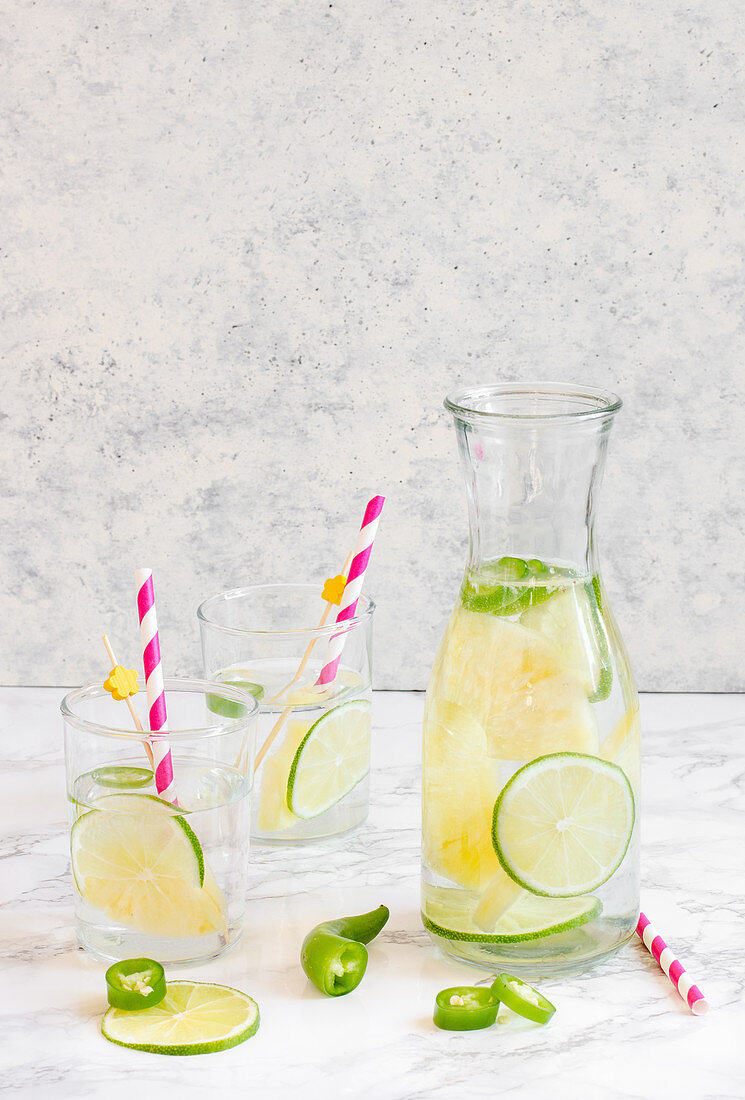 A refreshing summer drink with lime and chili peppers