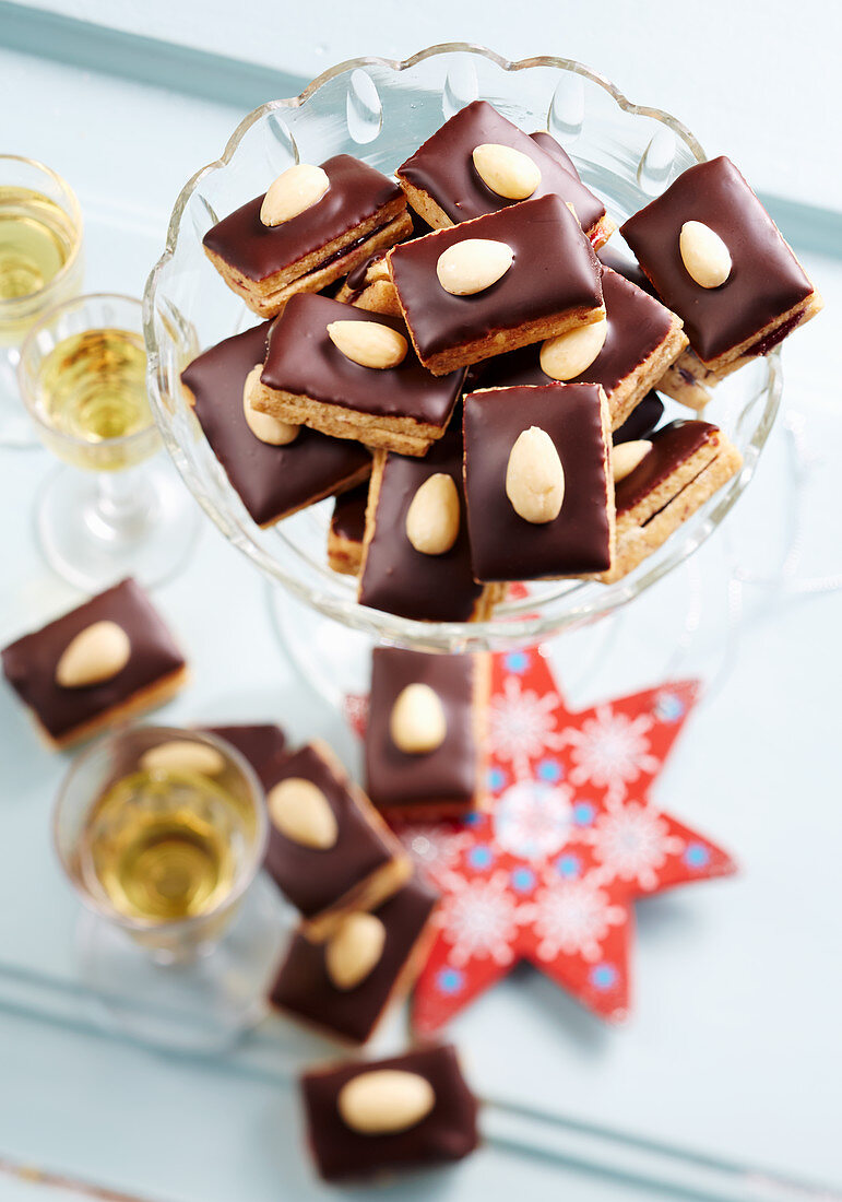 Christmas cookies with chocolate and almonds