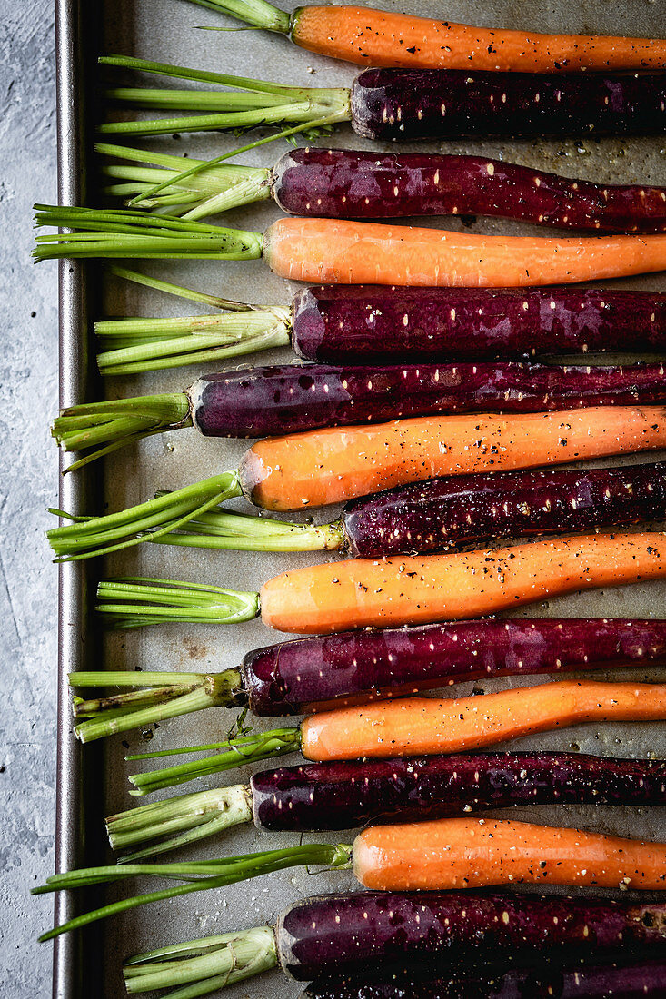 Roasting Carrots on a baking tray