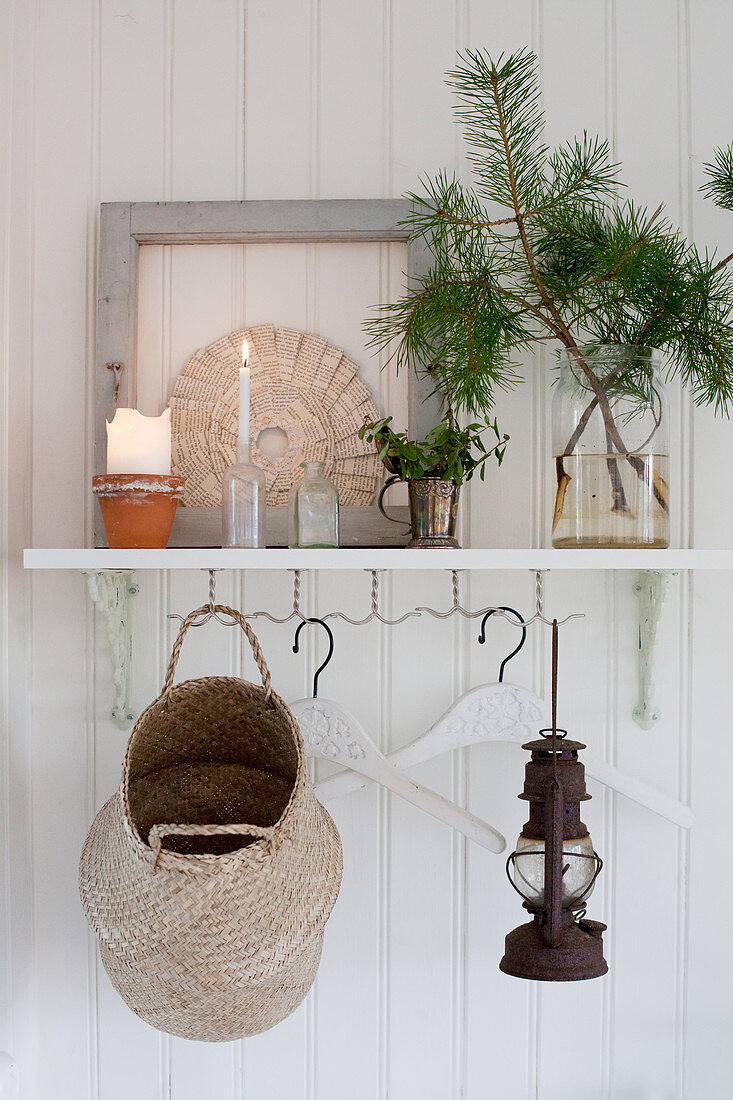 Christmas decorations on shelf in hall