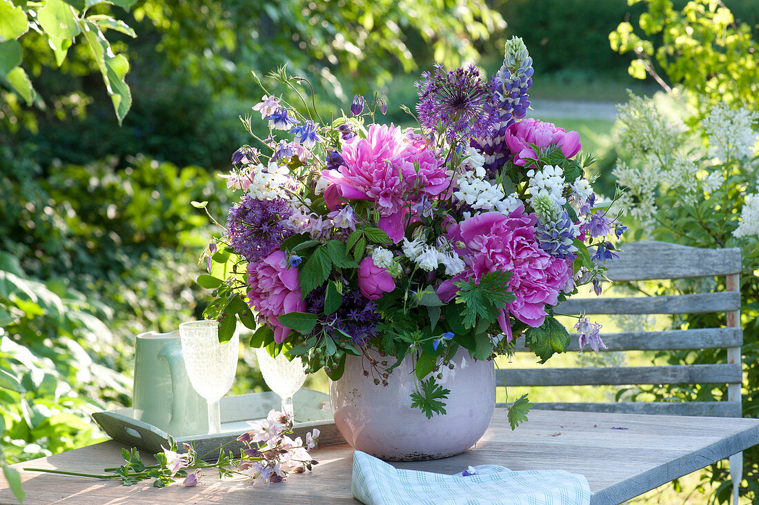 Early Summer - Bouquet Of Peonies, Garlic, Lupines And Columbine