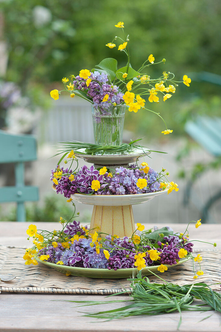 Homemade Cake Stand With Lilac And Buttercups